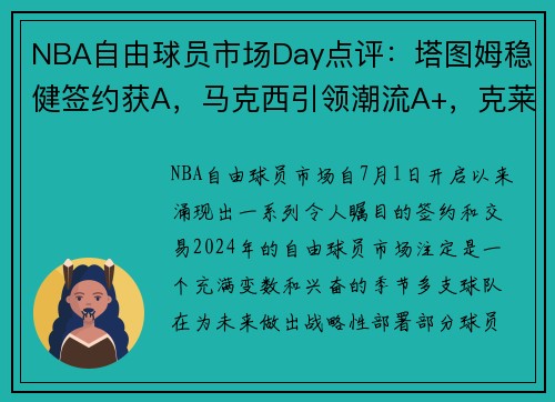 NBA自由球员市场Day点评：塔图姆稳健签约获A，马克西引领潮流A+，克莱加入太阳提升竞争力