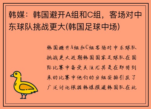 韩媒：韩国避开A组和C组，客场对中东球队挑战更大(韩国足球中场)