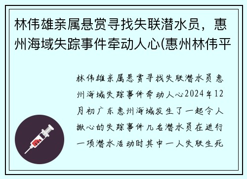 林伟雄亲属悬赏寻找失联潜水员，惠州海域失踪事件牵动人心(惠州林伟平)