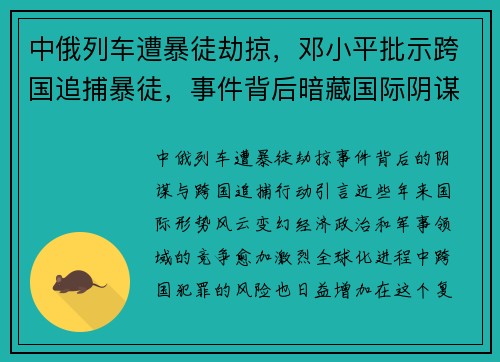 中俄列车遭暴徒劫掠，邓小平批示跨国追捕暴徒，事件背后暗藏国际阴谋
